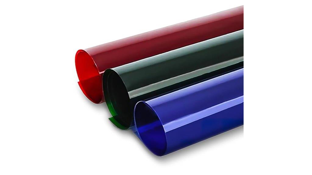 three transparent lighting gels