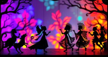 colorful shadow puppet show