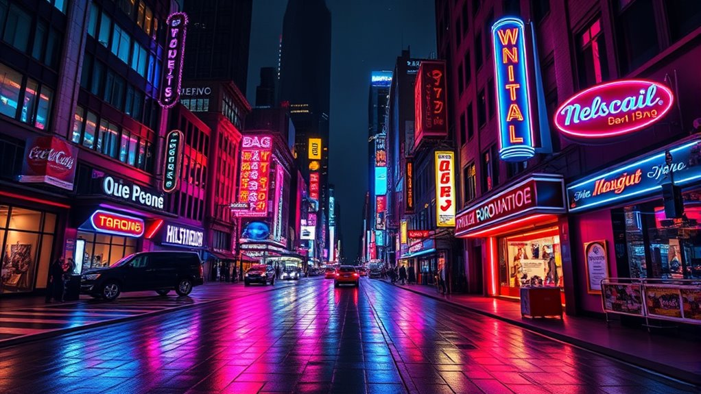 neon signs and nightscapes