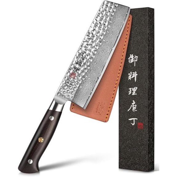 Damascus Nakiri Knife with Ebony Handle and Gift Box