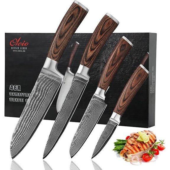 Wakoli Damascus Knife Set with VG10 Blades (4 pcs)