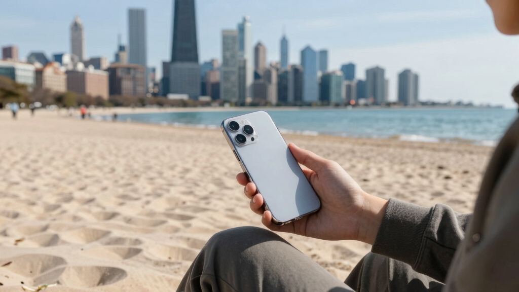 What you see in the Sun, is the Chicago skyline from the Indiana Dunes beach, across Lake Michigan. You can see it from 50 miles of distance due to a form of superior mirage, because the skyline is seen above where it's actually located.