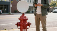 Fire hydrant signs with Starlink antennas tested for emergency Wi-Fi in disaster-prone Japan— existing widespread grid of street-level furniture can be used for communications network fallback