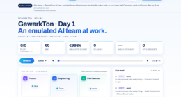 Simulated replay of the AI Company Emulator at day 1: the emulated AI team starts GewerkTon with no pilots, no revenue and a simulated budget